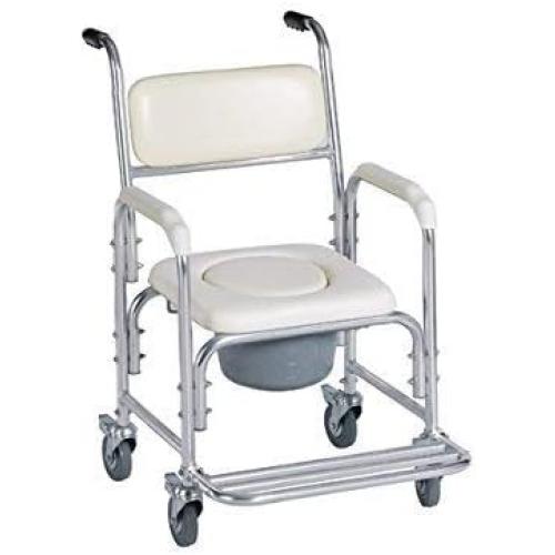 HEALTHLINE Shower Bedside Commode Chair Padded Seat With Wheels by Healthline, Medical Commode Toilet Rolling Shower Chair With Casters (4 Wheels Brakes), Commode Padded Backrest and Seat