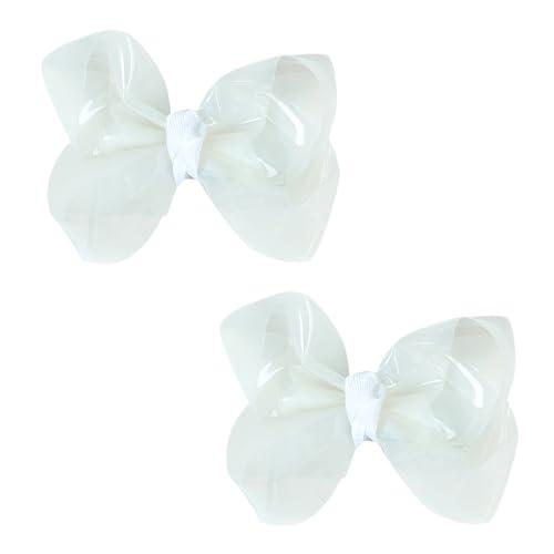Adorable Waterproof Bow Hair Clips (Pack of 2): Colorful PVC Bow Clips for Summer Swimming Fun - Perfect Hair Accessories for Girls, Toddlers, and Teens (4 Inch-White)