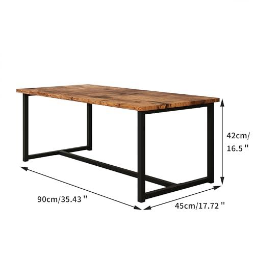 Coffee Table Rectangular Center Table for Living Room Open Space Side Table with Metal Frame, Easy Assembly, Black  Rustic Brown Wood Coffee Table