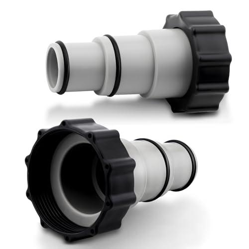 2 Pack Pool Hose Adapter A with Collar for Intex, Converts 1.5 to 1.25 Inch Hoses for Threaded Connection Pumps, Universal Replacement Adapter Set for Above Ground Pools (2, 2 * 4.28)