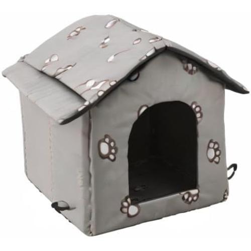 Size Large VARMTOR Outdoor Cat House, Cat Houses for Outdoor Cats, Weatherproof Warm and Insulated Cat House with Transparent Curtain Pet House, Stray Cats Shelter