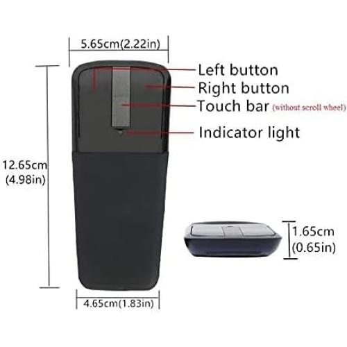 Bluetooth Arc Mouse Foldable Slim and Portable Mini Wireless Computer Travel Mouse Folding Optical Touch Mice for Laptop Tablet - Black