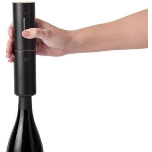RBT 5-Piece Electric Wine Set with Automatic Corkscrew, Aerator, Foil Cutter, Vacuum Preserver, Charging Base, Black and Gold