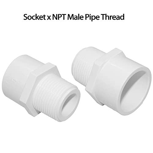 3/4 PVC Pipe Fitting Adapter Connector Union Coupling Schedule 40 (Slip Socket x NPT Male Pipe Thread) Pack of 10