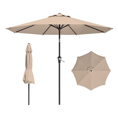9 FT Patio Umbrella for Outdoor, Outdoor Umbrella with Push Button Tilt and Crank, Outdoor Patio Umbrellas with 8 Sturdy Ribs for Market, Garden, Deck, Backyard, Pool (Beige)