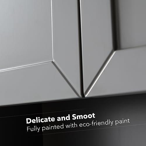 Grey Wall Mounted Bathroom Cabinet 24x30 Inch Wooden Over Toilet Storage Cabinet with 2 Doors, Above Toilet Medicine Cabinets for Bathroom Laundry Room Bedroom Kitchen