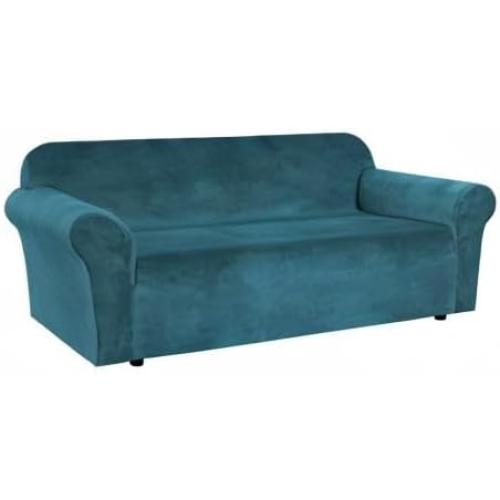 H.VERSAILTEX Stretch Velvet Sofa Covers for 3 Cushion Couch Covers Sofa Slipcovers Furniture Protector Soft with Non Slip Elastic Bottom, Crafted from Thick Comfy Rich Velour (Sofa 72'-90', Deep Teal)