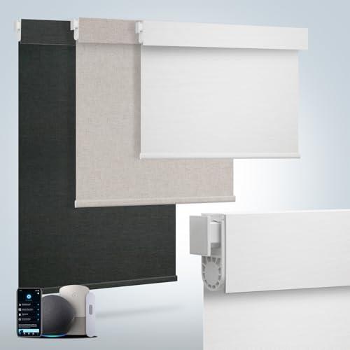 Motorized Blinds for Windows - Hapadif Roller Window Shades with Remote, No-Drill Installation, Cordless Automatic Blinds, Blackout Electric Blinds, Adjustable Height, Easy to Use (White, 23 x 72)