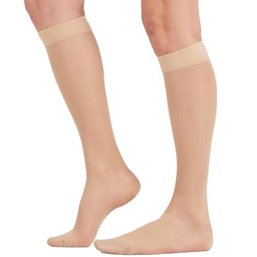 BSERA 2 Pairs Sheer Compression Socks for Women 15-20 mmHg Knee High