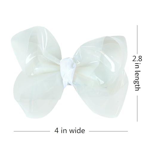 Adorable Waterproof Bow Hair Clips (Pack of 2): Colorful PVC Bow Clips for Summer Swimming Fun - Perfect Hair Accessories for Girls, Toddlers, and Teens (4 Inch-White)