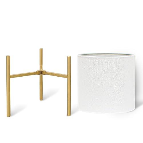 Sizes Medium and Large Color White  Planter Pots, Large Planters with Stand, Set of 2 Metal Planters for Indoor Plants with Drainage Holes for Living Room, Office, Garden or Balcony