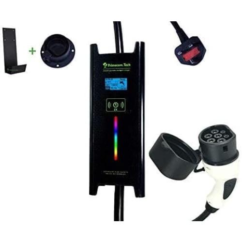 for Europe&Asia Type 2 (IEC 62196-2) Level-2 Electric Vehicle (EV) (220V) Portable EVSE Smart Electric Car Charger 10 Meter UK, CEE Mennekes, and European Schuko (UK Plug 3 pin, 16 Amp)