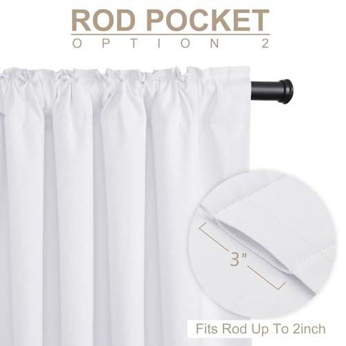 100% Blackout Shield Linen Blackout Curtains for Bedroom 108 Inches Long, Back Tab/Rod Pocket Living Room Drapes, Thermal Insulated Blackout Curtains 2 Panels Set, 50 W x 108 L, Bright White