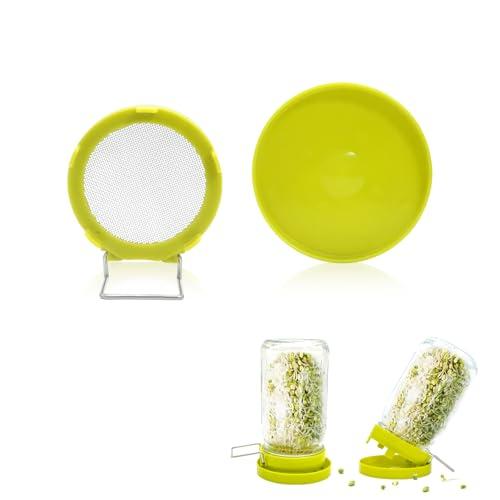 Wide Mouth Mason Jar Sprouting Kit with Sprouting Lids and Drainage Tray - Ideal for Bean, Alfalfa Sprouts and Microgreens, Vertical and Angled Placement Support(Two lids and two drip trays)‼️missing 1 lid and 1 drip tray‼️