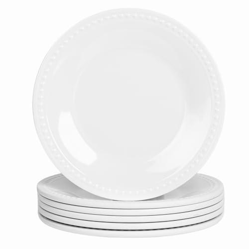 11inch Basic White Melamine Plastic Beaded Dinner Plate Set of 6, BPA Free, Chip & Break Resistant, Lightweight, Great for Dining, Weddings & Everyday Meals