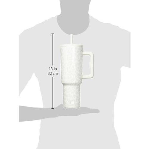 Simple Modern 40 oz Trek Tumbler with Handle and Straw Lid | Cup Holder Friendly Insulated Stainless Steel Travel Mug | Cream Leopard