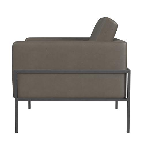 HomePop Modern Metal Frame Accent Chair Home Décor|Accent Chairs for Living Room & Bedroom - Pewter Gray Faux Leather