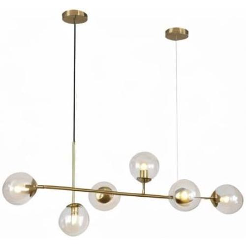 KCO Lighting Globe Linear Chandelier 6 Light Amber Glass Pendant Light Fixture Gold Kitchen Island Lighting Long Brass Sputnik Chandelier Dining Room Light Fixtures Over Table