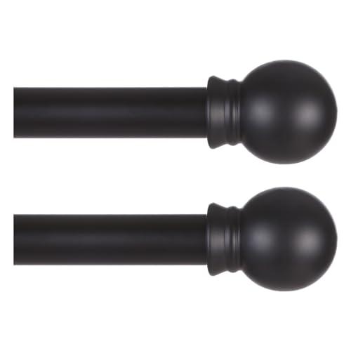Thestoa 2 pack Black Curtain Rods for Windows 48 to 92 inch, Adjusts Length by Splicing, 5/8 Diameter Matte Black Small Curtain Rods for Bedroom, Living Room, Kitchen, Outdoor, Farmhouse