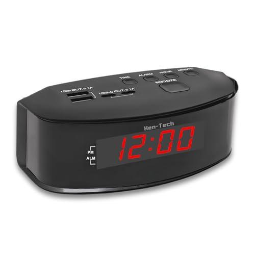 Digital Alarm Clocks for Bedrooms, 2 x USB-C and 2 x USB-A Charging Ports. Loud Alarm Clock for Heavy Sleepers Perfect for Bedroom, Desk, and Office.
