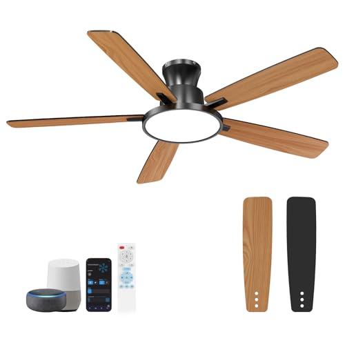Ceiling Fans With Lights,52 Inch Smart Ceiling Fan, Remote/App Control, Compatible with Alexa/Google Assistant,Reversible,Dimmable,Adjustable Color Temperature,6 Speeds,Timer(Black)