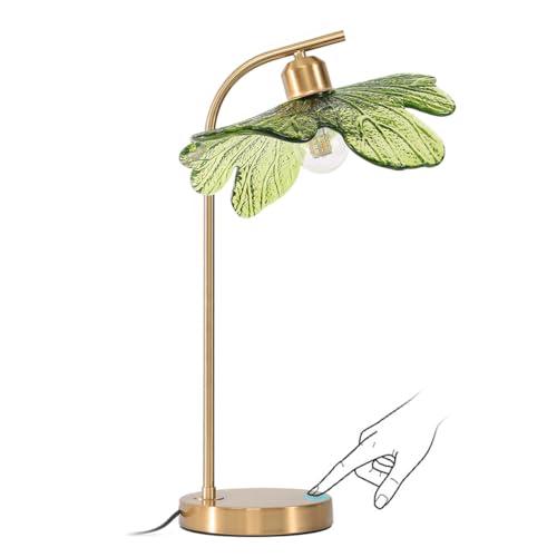 Glass Table Lamps Mid Century Modern Table lamp Gold Desk lamp tall table lamp nightstand lamp touch Table lamp with Green Flower Design Bedside Table Lamp for end table Bedroom Living Room Office