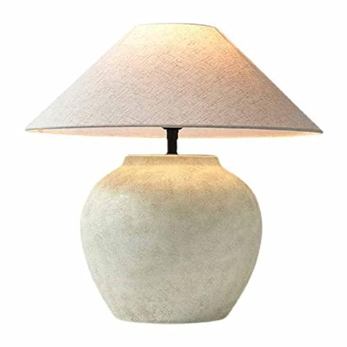 Rustic Southwestern Jug Table Lamp 20'' Tall White Clay Pot Ceramic Table Lamp Tapered Fabric Shade Bedside Nightstand for Living Room Bedroom House Office Entryway (001)