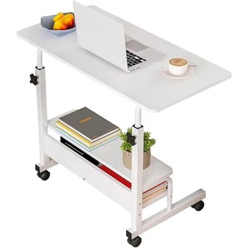 Adjustable Table Student Computer Portable Home Office Furniture Small Spaces Sofa Bedroom Bedside Desk Learn Play Game Desk on Wheels Movable with Storage Table Size 31.5 * 15.7 Inch,White D