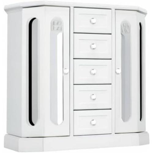 RR ROUND RICH DESIGN Vintage Jewelry Armoire with Mirror White | Solid Wood Jewelry Box Organizer with 5 Drawers & 2 Glass Doors - Large Capacity Desktop Dresser Case