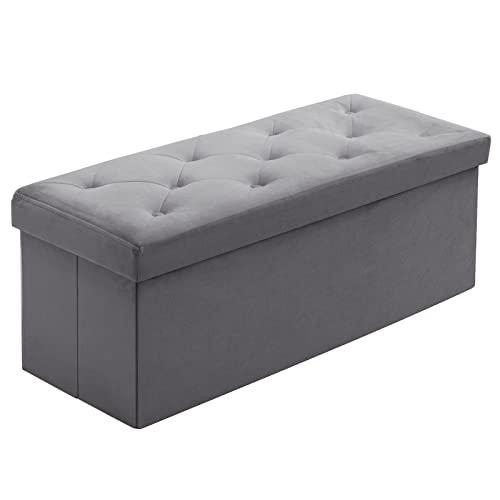 BRIAN & DANY 43 inch Ottoman with Storage, Velvet Storage Ottoman Bench, Folding Bench for Bedroom and Living Room - Gray
