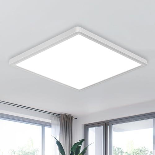 white Goeco 12 Inch Square Flush Mount LED Ceiling Light, 24W 6500K Daylight Cool White, Super Bright Surface Mount Ceiling Light Fixture for Bedroom, Living Room, Kitchen, Bathroom, Laundry Room, Closet