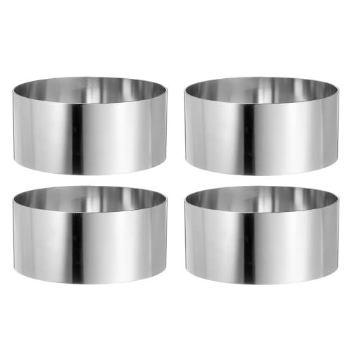 HARFINGTON 4PCS Round Cake Ring 4 x 2 Inch Seamless Stainless Steel Pastry Mousse Dessert Ring Mirror Coating for Baking Cooking Making Tool