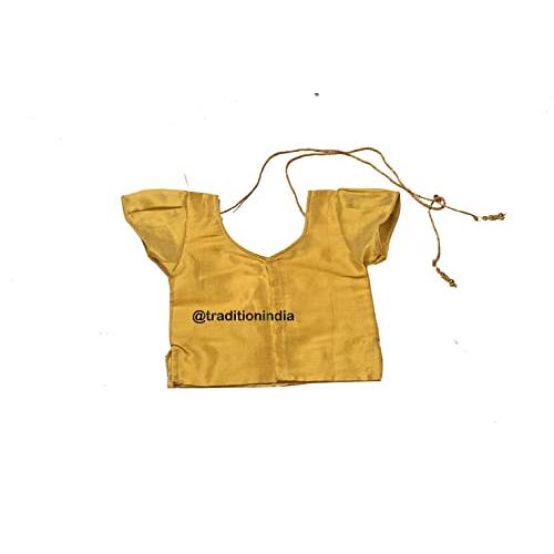 Tissue Silk & Chanderi Fabric Short Sleeve Party Wear Lehenga Choli for Girls & Kids (Color-Yellow & Hot Pink)