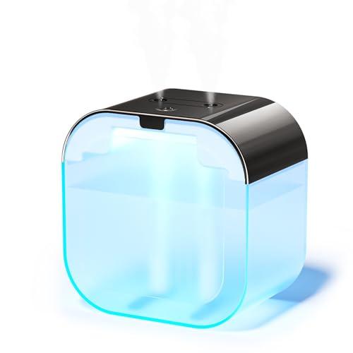 USB Humidifier with 7 Color Night Light, 1L Transparent Water Tank, Ultrasonic Quiet Cool Mist, 2-Speed Dual Mist, for Bedroom, Baby Room (high-level black)