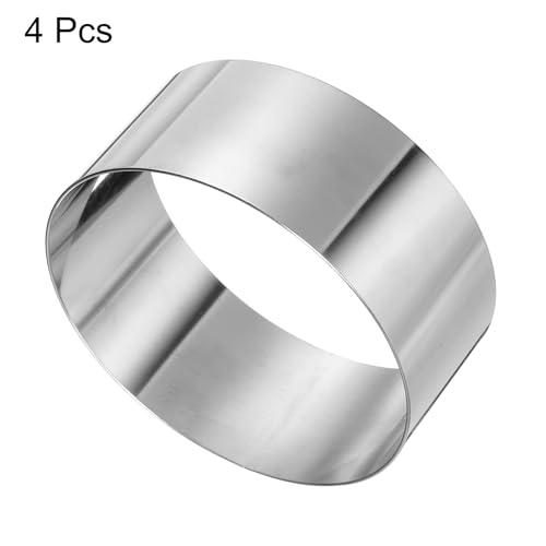 HARFINGTON 4PCS Round Cake Ring 4 x 2 Inch Seamless Stainless Steel Pastry Mousse Dessert Ring Mirror Coating for Baking Cooking Making Tool