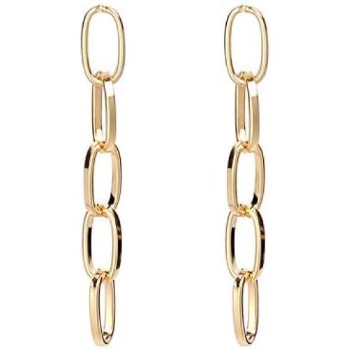 14K Gold Plated Paperclip Alloy Link Chain Choker Necklace Bracelet Earrings Set Punk Oval Dainty Chunky Chain Flat Link Costume Jewelry Set for Women Men Party Gifts Jewelry