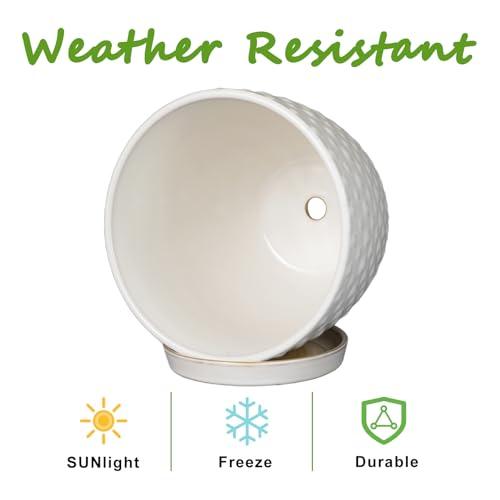 G EPGardening 8 Inch Plant Pot for Indoor Outdoor Plants Round Ceramic Planter Pot with Drainage Hole and Saucer Modern Large Flower Pot White