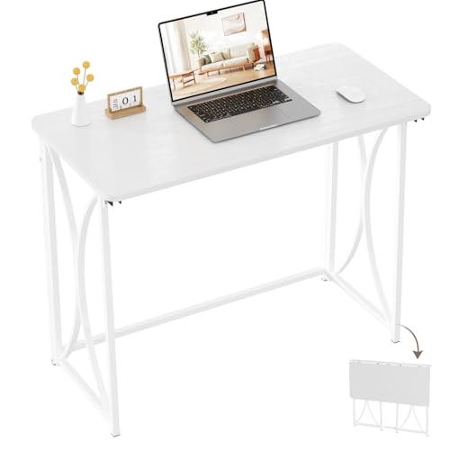 Size 31.5 Color White Foldable Desk, 31.5 Small Desk for Bedroom, Space Saving Folding Computer Desk for Home Office, Easy Assembly, White