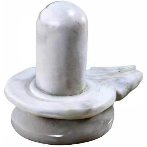 Size 3.5 Color White Marble Stone Shiva Lingam Shiv Ling Idol Murti Statue Baahubali Design Size (3.5 Inches)