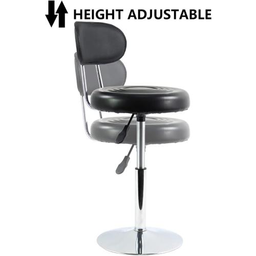 FURWOO Black PU Leather Swivel Salon Chair Mini Barber Shop Stool with Backrest for Manicure, Tattoo, and Office Use