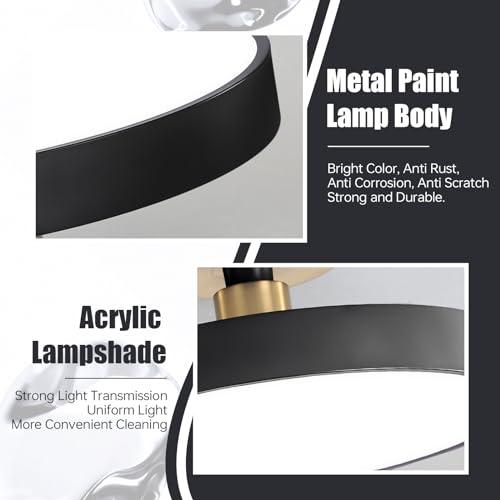 Modern LED Semi Flush Mount Ceiling Light Black 48W Mid Century Flush Mount Ceiling Lamp Acrylic Hallway Ceiling Light Nordic Vintage Round Ceiling Lights Fixtures for Bathroom Porch Bedroom