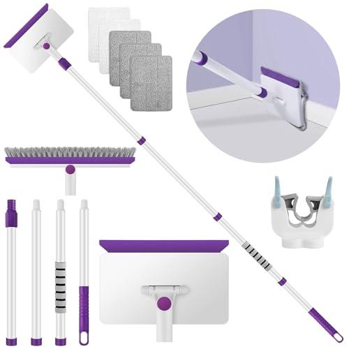 Baseboard Cleaner Tool with Handle, 60 Extendable Long Handle Baseboard Cleaner with 5 Reusable Pads for Baseboards Cleaning, Ceiling, Wall, Floor, Bathroom Kitchen