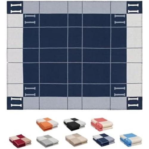 h Blanket Soft Throw Blanket Faux Fleece Cashmere Plaid Warm Shawl Thick Knitted Plush Cozy Comfy for Women Throw Blanket for Sofa Couch Bed Queen King Size 55x66 in (Navy Blue)