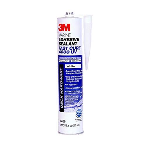 3M Marine Adhesive Sealant 4000 UV, PN06580, White, Medium Strength Flexible Waterproof Adhesive Sealant for Boats and RVs, UV Resistant, Cures in 24 Hours, 295 mL Cartridge, 10 Fl Oz (Pack of 1)