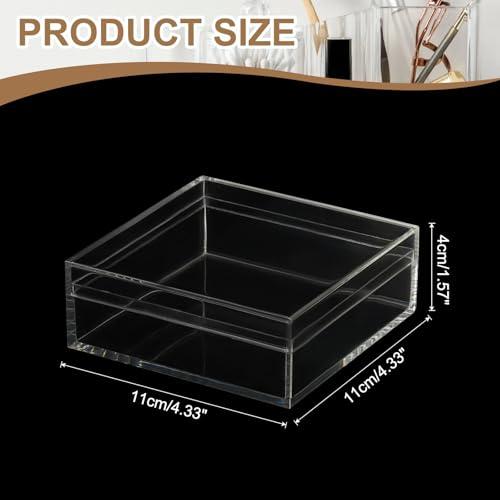 Acrylic Box with Lid, 4.33 x 4.33 x 1.57 in Acrylic Display Case Plastic Square Cube Container Storage Holder Stackable Bins for Cosmetic Collectible Candy Jewelry(2 Pack, Clear)