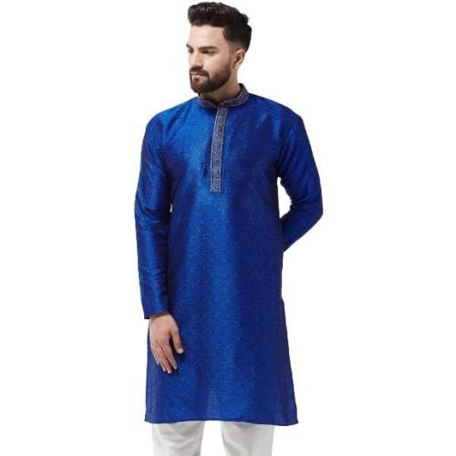 Sojanya XL (Since 1958 Men'S Silk Blend Teal Green Self Design Only Long Kurta