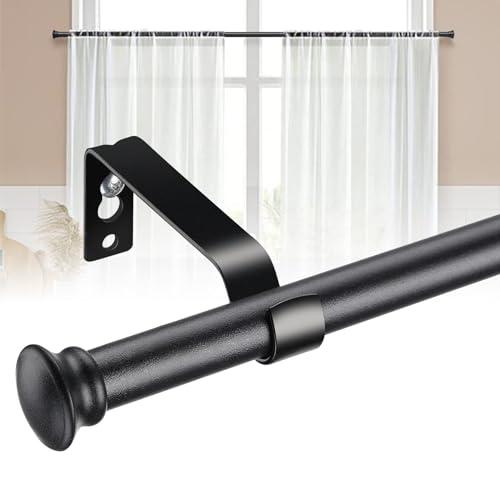 Black Curtain Rods for Windows - 5/8”Heavy Duty Stainless Steel Drapery Rod for Kitchen Bedroom Living Room Bathroom Outdoor Patio,28-76 inch Adjustable Curtain Pole with Modern Flat End
