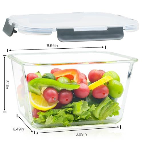 2 Pack Large Glass Storage Containers with Lids 85oz/10.5cup Big Airtight Glass Food Storage Containers for Rotisserie Chicken Watermelon Meal Prep, BPA Free, Freezer Dishwasher Oven Safe