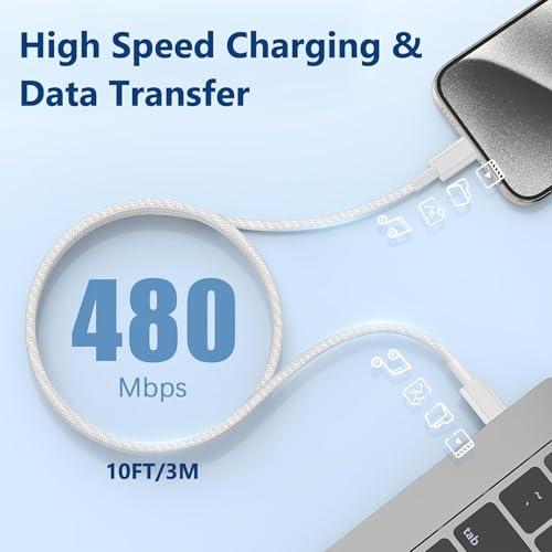 10FT Extra Long Braided iPhone Charger Fast Charging, 2Pack Lightning Cable