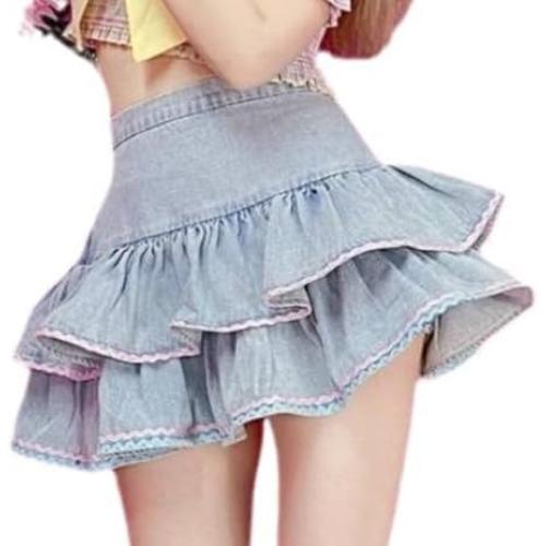 Pokn Cute Sweet Lolita Mini Skirt Bow Cake Skirt High Waist Kawaii Vintage Layered Lace Party A-line Mini Skirts